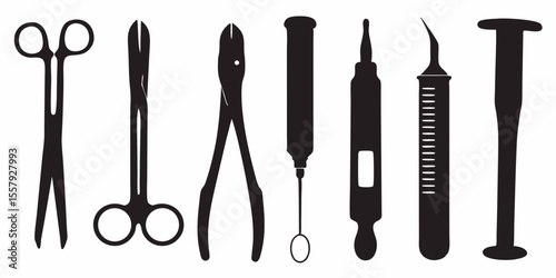 Surgical instruments vector illustration for medical equipment and healthcare professionals use only silhouette