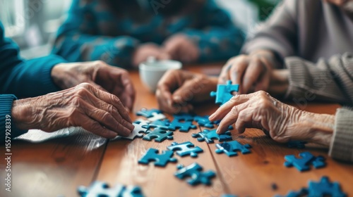 Senior Citizens Working Together on a Puzzle