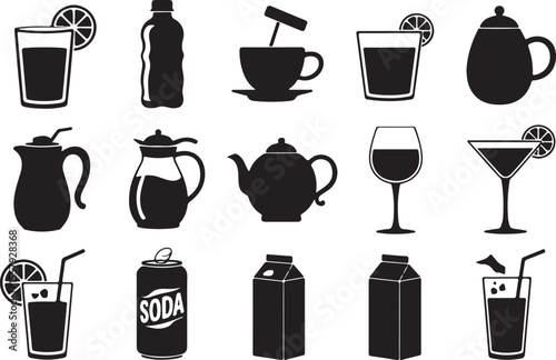 Refreshing Beverage Icons A Collection of Drink Silhouettes for Design Projects