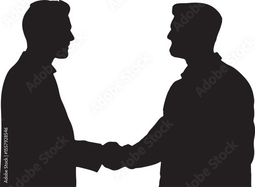 Silhouette of Two Men Shaking Hands Partnership, Deal, Agreement
