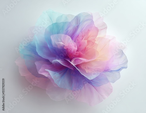 Pastel ombre flower crafted from translucent, layered fabric petals, creating a soft, ethereal bloom against a neutral background