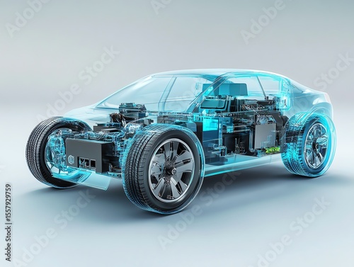 Futuristic transparent car design showcasing innovative electric vehicle technology and engineering.
