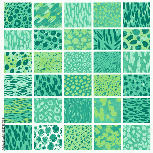 Chlorophyll, abstract background. Green and yellow abstract patterns collection. Multilayer SVG file without gaps between paths.