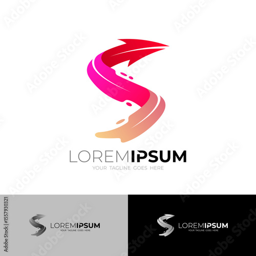 S logo and arrow design swoosh, business logos, red color