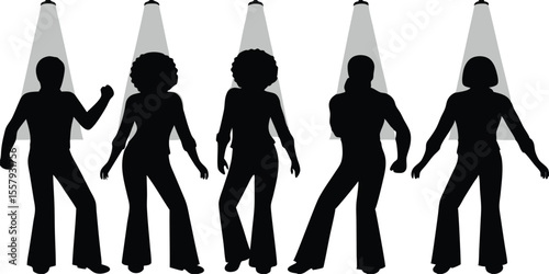 Happy Party People Dancing Silhouettes Under Spotlights