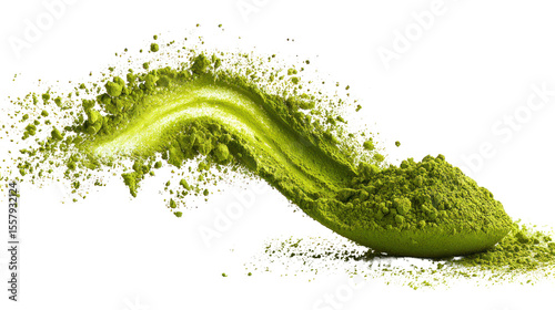  Matcha Green Tea Powder Splash - High-resolution close-up of vibrant green matcha powder splash on transparent background