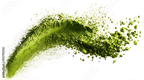  Matcha Green Tea Powder Splash - High-resolution close-up of vibrant green matcha powder splash on transparent background