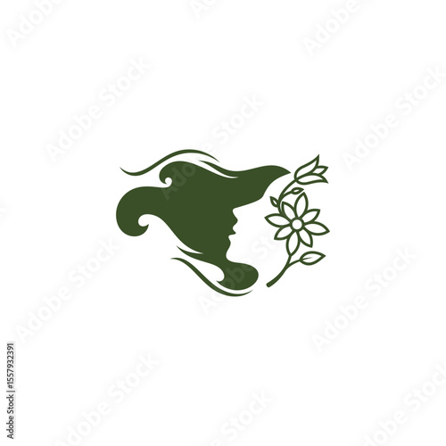 beautiful woman logo and beautiful flower stem, simple icons