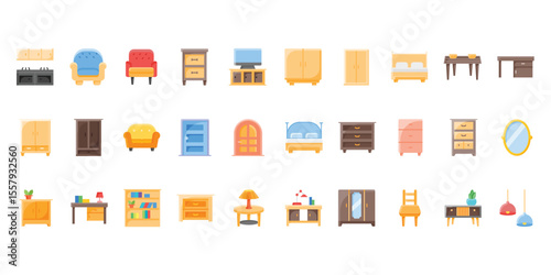 Furniture Element Flat Icon Set Vector Illustration Simple
