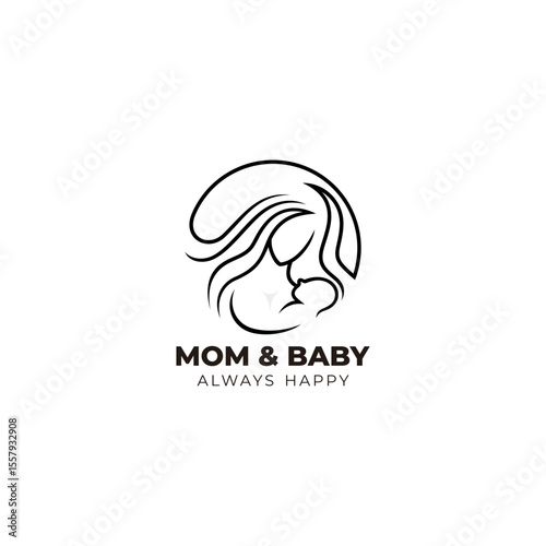 logo of beautiful mother breastfeeding her baby, line style