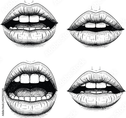 Realistic Lip Sketches: Black and White Detailed Art