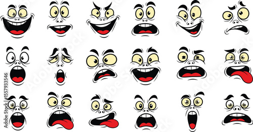 Expressive Cartoon Faces: Black & White Emotion Grid
