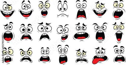 Expressive Cartoon Faces: Black & White Emotion Grid