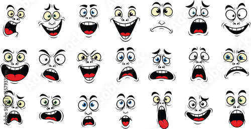 Expressive Cartoon Faces: Black & White Emotion Grid