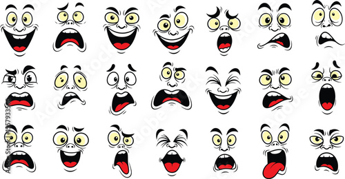 Expressive Cartoon Faces: Black & White Emotion Grid
