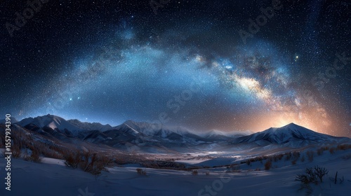 Stunning Milky Way over Snowy Mountains