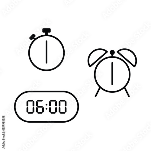 Simple vector illustration of 6 o'clock, timer and 6 o'clock alarm