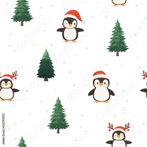 Christmas set with seamless pattern and cute winter cozy elements, vector design