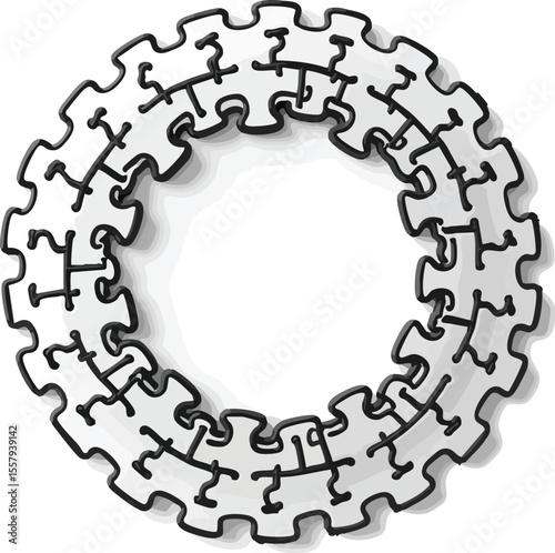 A ring of connected puzzle pieces illustrating problem solving and collaboration.