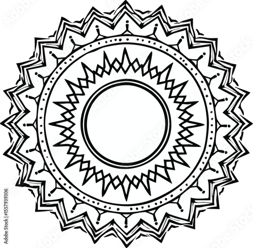 Elegant black and white circular mandala design with intricate geometric patterns and decoration.