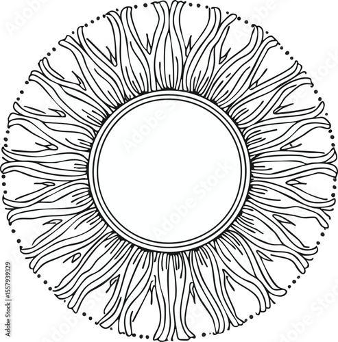 Elegant circular decorative frame in monochrome design featuring floral inspired outlines for graphics.