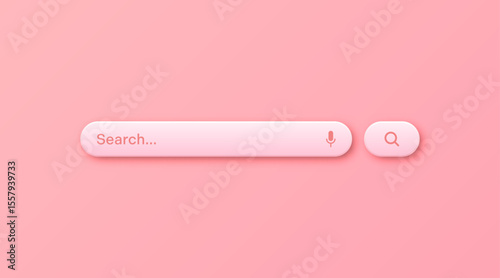 Colorful 3d search bar template. Internet browser engine with search box, address bar and text field. UI design, website interface element with web icons and push button. Vector illustration