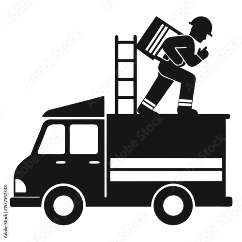 Delivery man preparing to unload a package from a truck illustration
