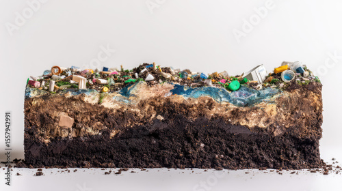 Plastic waste in agricultural land causing soil fertility loss on transparent background

