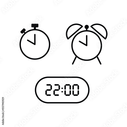 Simple vector illustration of 22 o'clock, timer and 22 o'clock alarm