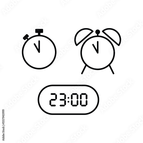 Simple vector illustration of 23 o'clock, timer and 23 o'clock alarm