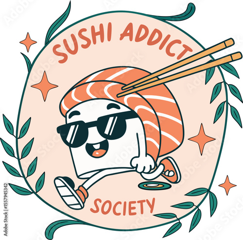Cozy Embroidered Sushi Addict Logo Design with Animal Illustration