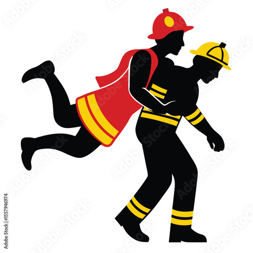 Firefighter carrying injured colleague depicting rescue and emergency services