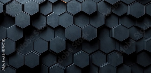 Dark gray and black hexagonal geometric pattern with varying depths creating a modern textured surface