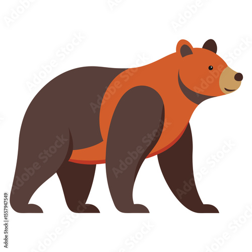 Flat design illustration of a brown and orange grizzly bear on a white background