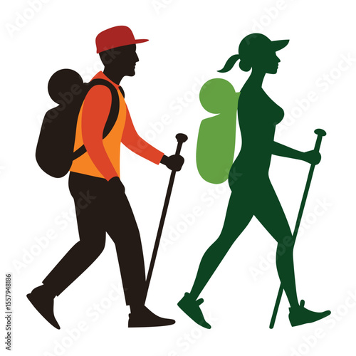 Hiking adventure silhouette with backpacks illustrating exploration and outdoor activity