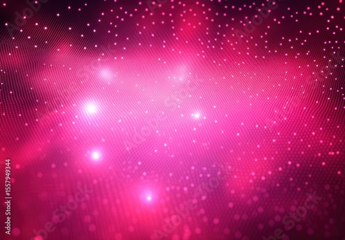 Abstract glowing pink digital wave with small light dots and bright highlights creating a sense of depth and movement