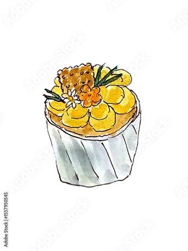 yellow creamy cupcake  watercolor illustration