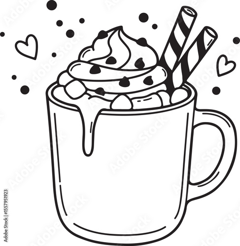 Whipped Cream Delight Indulge in a Cozy Hot Chocolate Mug Illustration