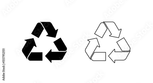 Two recycle symbols one black and one outlined in white on a white background space