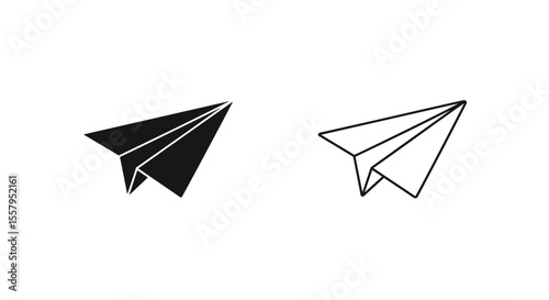 Illustration of two paper airplanes one filled in black and the other with a black outline