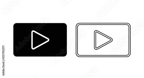 Two play buttons one in black square and one in white square with black outline