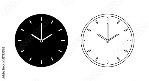 Illustration of two oval clocks, one filled in black and one in outline format design