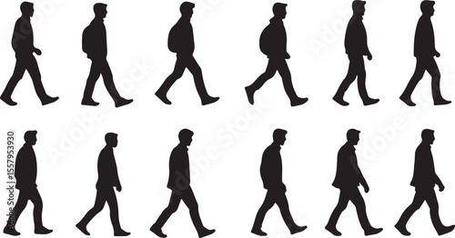 Walking Man Silhouette Sequence – Vector Human Motion Set