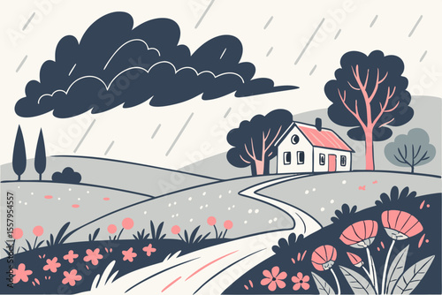 Charming Cottage Under a Rainy Sky