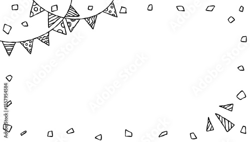 手書きのデコレーションフレーム、背景、線画、紙吹雪、ガーランド