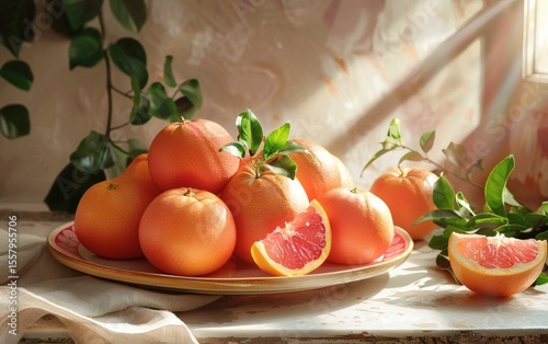 Neatly arranged pomelos on a plate