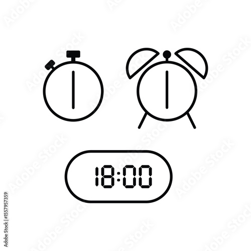 Simple vector illustration of 18 o'clock, timer and 18 o'clock alarm
