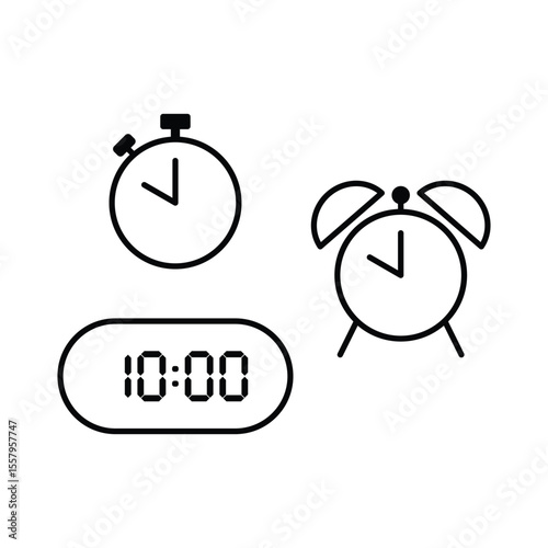 Simple vector illustration of 10 o'clock, timer and 10 o'clock alarm