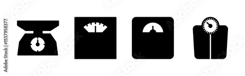 Scales icon set. Weight scale icon. Law scale icon. Justice