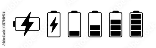 Battery icon set. battery charge level. battery charging icon